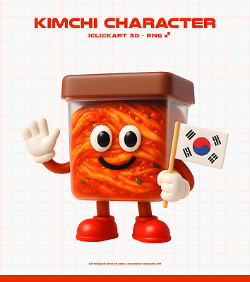 PSD 편집이미지 캐릭터 손 디자인 문화 상징 김치 한국 3D 귀여움 표현 국기 높이 즐거움 김장 편집3D 감정 아시아 한식 컨셉 신체부위 디지털합성 파일형식