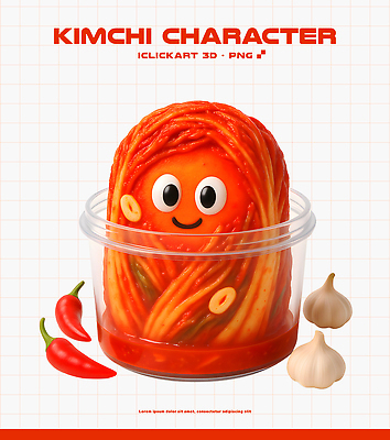 PSD 편집이미지 캐릭터 디자인 한식 음식 컬러 고추 김치 마늘 요리 3D 표현 즐거움 김장 생동감 유리용기 편집3D 감정 채소 용기_그릇 디지털합성 파일형식