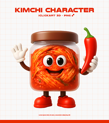 PSD 편집이미지 캐릭터 문화 한식 컬러 고추 유리병 김치 표정 요리 장식 3D 귀여움 주방 즐거움 김장 편집3D 감정 음식 컨셉 채소 병_용기 디지털합성 파일형식