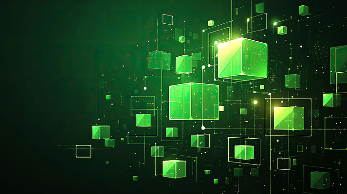 JPG 모양 편집이미지 디자인 백그라운드 추상 미래 기술 그래픽 초록색 빛 디지털 블록 공간 점 배열 입체 정사각형 조화 구성 이미지편집 AI컴퓨터그래픽 AI콘텐츠 도형 컬러 컨셉 무늬 파일형식