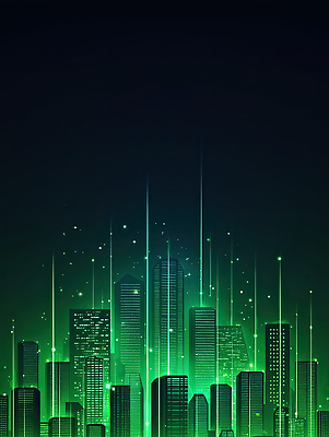 JPG 편집이미지 디자인 건축 백그라운드 야경 미래 조명 그래픽 초록색 빛 고층빌딩 과학기술 도시 화려 발전 대도시 절제 지반침하 환상 이미지편집 AI컴퓨터그래픽 AI콘텐츠 컬러 컨셉 기술 빌딩 야간 자연재해 파일형식 풍경_경치