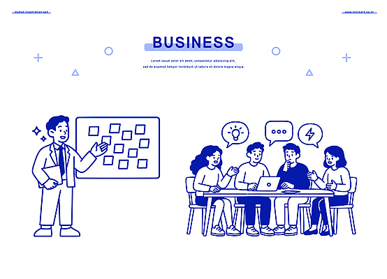 일러스트 비즈니스 회의 협력 아이디어 직장 발표 목표 계획 토론 화이트보드 전략 소통 개발 문제해결 창의성 브레인스토밍 국내일러스트 AI파일 컨셉 회사 파일형식 벡터