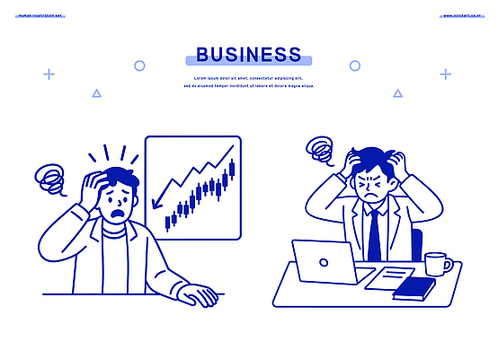 남자 일러스트 비즈니스 회의 스트레스 자료 거래 성장 업무 변화 목표 집중 분석 고민 투자 문제 소음 소통 서류판 국내일러스트 AI파일 감정 컨셉 사람 사무용품 소리 작업 파일형식 벡터