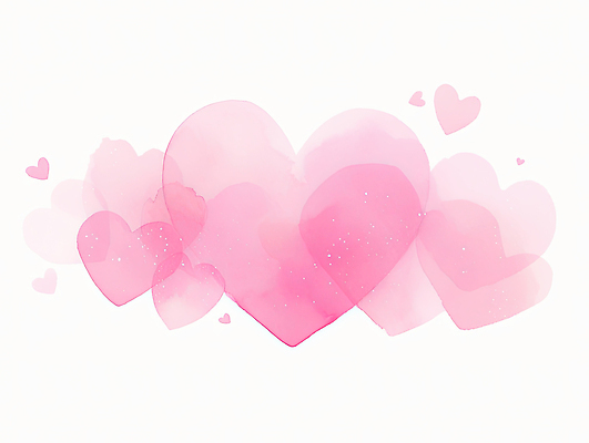 JPG 디자인 감정 예술 분홍색 백그라운드 일러스트 수채화 사랑 로맨틱 하트 표현 투명 그림 부드러움 감동 감성 겹침 뷰티풀 색감 창의력 국내일러스트 AI일러스트 AI콘텐츠 모양 컬러 컨셉 감각 파일형식