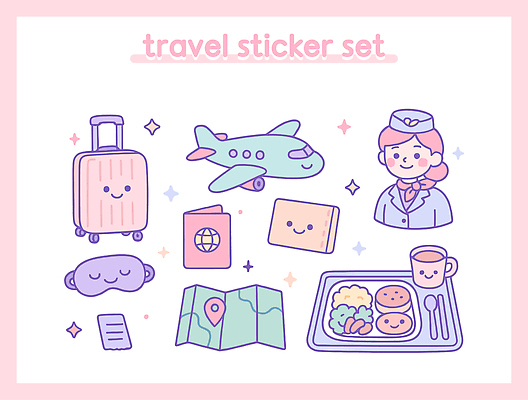 여행 백그라운드 스티커 지도 일러스트 비행기 취미 여행객 캐리어 표현 승무원 여권 기획 기내식 국내일러스트 AI파일 직업 음식 항공교통 대중교통 사람 여행가방 파일형식 벡터