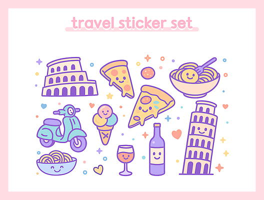 디자인 문화 예술 음식 여행 스티커 일러스트 자동차 아이스크림 피자 파스타 컬러풀 소풍 와인 이탈리아 즐거움 피사의사탑 콜로세움 국내일러스트 AI파일 감정 유럽 육상교통 컬러 디저트 주류 패스트푸드 서양음식 야외활동 세계문화유산 로마 파일형식 벡터