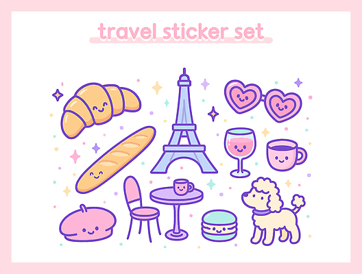 문화 음식 여행 스티커 의자 일러스트 탁자 디저트 맥주 컵 소풍 프랑스 강아지 에펠탑 크루아상 여행용품 파리 마카롱 스타일 국내일러스트 AI파일 식기 유럽 빵 가구 주류 반려동물 야외활동 개 오브젝트 랜드마크 파일형식 벡터