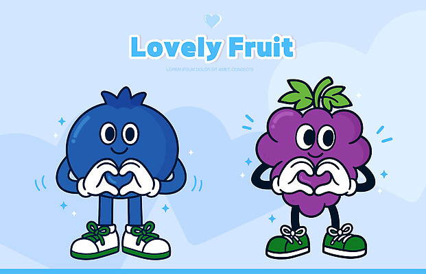캐릭터 백그라운드 과일 일러스트 포도 사랑 그래픽 친구 귀여움 하트 표현 블루베리 상큼 소통 일러캐릭터 AI파일 모양 감정 컨셉 관계 파일형식 벡터