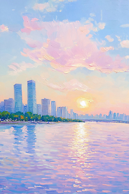 JPG 건축물 일러스트 자연 하늘 풍경 일상 물 강 반사 평화 노을 고층빌딩 일몰 가을 도시 저녁 강가 뷰티풀 색감 국내일러스트 AI일러스트 AI콘텐츠 자연요소 계절 건축 컨셉 빌딩 라이프 야간 생태계 파일형식