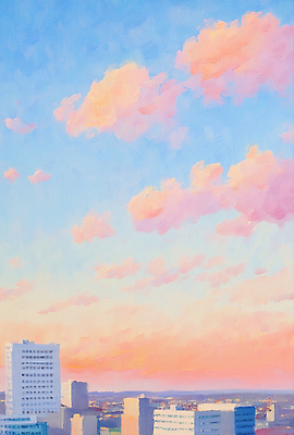 JPG 구름 분홍색 하늘색 일러스트 자연 하늘 회화 풍경 건물 일상 라이프 평화 노을 일몰 도시 시간 저녁 뷰티풀 색감 풍경화 국내일러스트 AI일러스트 AI콘텐츠 자연요소 건축물 컬러 컨셉 말하기 생활 파란색 야간 그림 생태계 파일형식