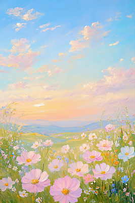 JPG 꽃 감정 일러스트 자연 하늘 생명 바람 날씨 풍경 초원 파란색 일몰 감상 들꽃 체험 코스모스 파스텔 조화 뷰티풀 색감 전경 국내일러스트 AI일러스트 AI콘텐츠 자연요소 식물 컬러 컨셉 학용품 노을 생태계 파일형식 탑뷰