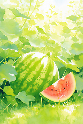 JPG 식물 과일 일러스트 자연 수박 건강 씨앗 여름 햇빛 농장 농사 수확 달콤 조화 갈증해소 과육 국내일러스트 AI일러스트 AI콘텐츠 계절 농업 태양 맛 생태계 해소 파일형식