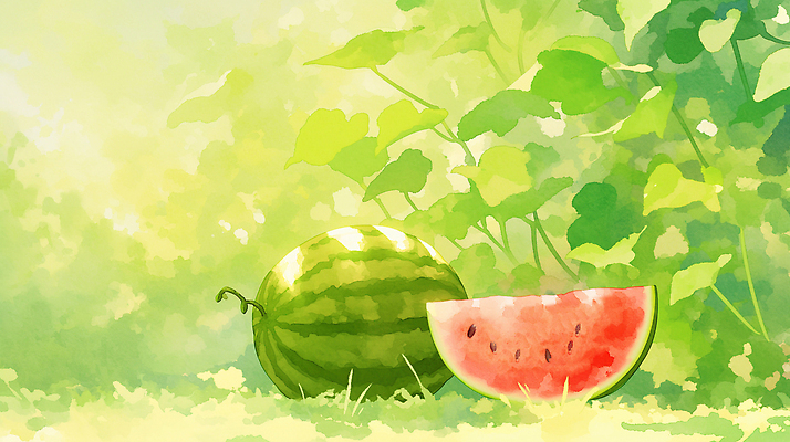 JPG 식물 컬러 백그라운드 과일 일러스트 자연 수박 건강 초록색 여름 농장 사각형 식사 활발 수확 신선 맛 자르기 장면 국내일러스트 AI일러스트 AI콘텐츠 도형 계절 컨셉 농업 모션 생태계 파일형식