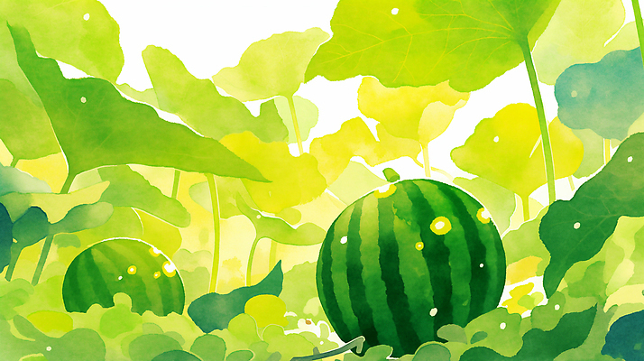 JPG 식물 농업 채소 일러스트 가정 자연 수박 풍경 초록색 여름 농작물 햇빛 농장 수확 성장 신선 생태계 원예 국내일러스트 AI일러스트 AI콘텐츠 계절 산업 컬러 과일 취미 태양 파일형식