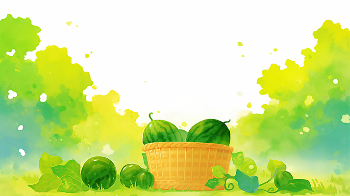JPG 컬러 잎 농업 채소 과일 일러스트 자연 수박 풍경 초록색 여름 농작물 농장 바구니 환경 수확 신선 생태계 텃밭 자연과학 국내일러스트 AI일러스트 AI콘텐츠 식물 계절 산업 과학 밭 파일형식