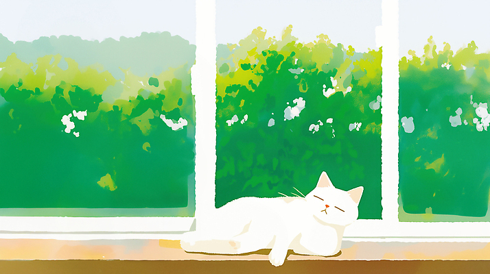 JPG 동물 창 일러스트 창문 자연 휴식 미소 풍경 일상 반려동물 햇빛 평화 고양이 고요 흰색 편안함 창가 낮잠 뒷마당 국내일러스트 AI일러스트 AI콘텐츠 무기 컬러 컨셉 포유류 표정 라이프 태양 잠 감각 생태계 파일형식