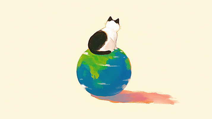 JPG 동물 응시 지구 예술 일러스트 자연 하늘 아이디어 앉기 풍경 초록색 파란색 태양 평화 귀여움 환경 고양이 색칠 그림 국내일러스트 AI일러스트 AI콘텐츠 자연요소 시선 컬러 컨셉 포유류 모션 반려동물 생태계 파일형식