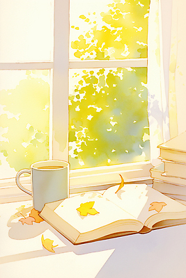 JPG 커피 잎 일러스트 자연 휴식 따뜻함 일상 책 독서 햇빛 노란색 평화 공간 가을 분위기 차 찻잔 창가 조용 오후 국내일러스트 AI일러스트 AI콘텐츠 식물 계절 음료 컬러 컨셉 창문 잔 라이프 태양 생태계 파일형식