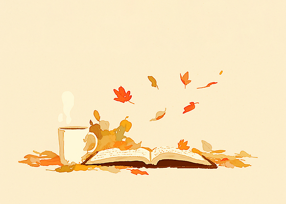 JPG 계절 커피 음료 컬러 백그라운드 잎 일러스트 자연 휴식 실내 따뜻함 풍경 책 독서 평화 가을 분위기 감성 안락 차분 국내일러스트 AI일러스트 AI콘텐츠 식물 컨셉 내부 생태계 파일형식