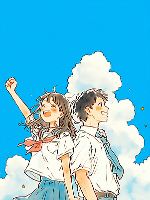 JPG 학생 행복 감정 어린이 일러스트 관계 모션 놀이 하늘 웃음 소녀 소년 여름 친구 청춘 희망 기쁨 즐거움 클라우드서비스 순간 국내일러스트 AI일러스트 AI콘텐츠 계절 여자 남자 컨셉 표정 사람 서비스 파일형식