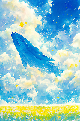 JPG 동물 구름 예술 바다 컬러 꽃밭 일러스트 자연 하늘 생명 수채화 평화 자유 비행 고래 그림 뷰티풀 순간 환상 국내일러스트 AI일러스트 AI콘텐츠 자연요소 꽃 컨셉 포유류 수중동물 생태계 파일형식