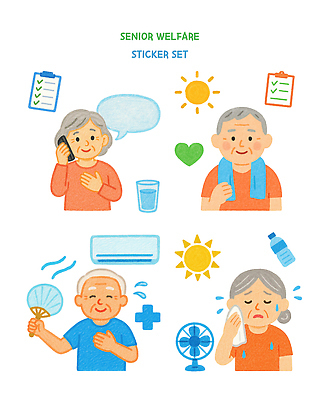 PSD 노년 행복 감정 상징 스티커 일러스트 모션 상상 건강 관리 대화 일상 여름 운동 도움 표어 더위 수분 복지 소통 거주 국내일러스트 계절 컨셉 날씨 말하기 성인 라이프 사회이슈 파일형식