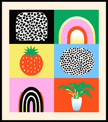 식물 무료이미지 디자인 벽 컬러 패턴 일러스트 딸기 그래픽 장식 인테리어 전시 공간 원형 작품 색채 창의성 국내일러스트 AI파일 도형 무늬 과일 미술 파일형식 벡터