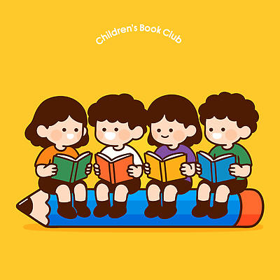 어린이교육 교육 어린이 일러스트 모션 동화 책 친구 독서 연필 노란색 그룹 즐거움 클럽 그림책 소통 창의력 국내일러스트 AI파일 감정 컬러 컨셉 관계 학용품 사람 필기구 파일형식 벡터