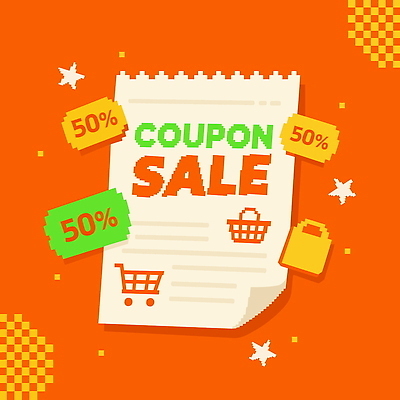 디자인 일러스트 이벤트 쇼핑 세일 바구니 주황색 소비 구매 상품 쇼핑몰 고객 알림 전단 쿠폰 기획 마케팅 프로모션 국내일러스트 AI파일 컬러 홍보물 파일형식 벡터