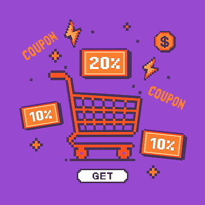 디자인 상징 일러스트 그래픽 쇼핑 유행 세일 보라색 카트 소비 즐거움 쿠폰 전자상거래 마케팅 할인혜택 벡터 프로모션 국내일러스트 AI파일 감정 컬러 이벤트 파일형식 혜택