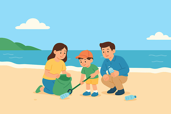 어린이 일러스트 가족 모션 자연 휴식 해변 부모 자연보호 봉사 플라스틱 청소 주말 쓰레기줍기 해양오염 해양쓰레기 국내일러스트 AI파일 바다 컨셉 관계 재질 사람 도움 환경오염 보호 쓰레기 생태계 파일형식 벡터 줍기