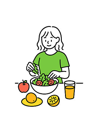 여자 음료 다이어트 토마토 채소 과일 일러스트 식탁 디저트 건강 요리 여름 식사 주스 샐러드 신선 사과 준비 만들기 국내일러스트 AI파일 계절 음식 모션 탁자 사람 파일형식 벡터