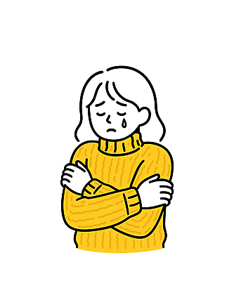 캐릭터 여자 감정 상징 생각 일러스트 표정 노란색 머리카락 팔짱 고통 슬픔 표현 고독 울음 스웨터 그림 혼자 일러캐릭터 AI파일 컬러 상의 모션 사람 머리 파일형식 벡터