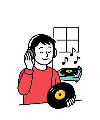 남자 행복 감정 문화 악기 음악 일러스트 주택 취미 일상 헤드폰 소리 감상 듣기 레코드 감각 편안함 창가 즐거움 아티스트 국내일러스트 AI파일 직업 음향기기 창문 모션 문화예술 사람 건물 라이프 음반 파일형식 벡터