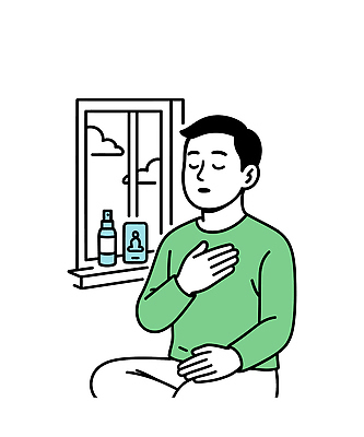 남자 감정 일러스트 휴식 일상 평화 편안함 집중 창가 명상 아로마 스프레이 스트레스해소 심호흡 자기관리 국내일러스트 AI파일 컨셉 창문 사람 라이프 감각 호흡 파일형식 벡터