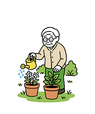식물 노년 꽃 화분 일러스트 가족 자연 사랑 취미 일상 평화 정원 농사 물주기 원예 꽃가꾸기 국내일러스트 AI파일 감정 컨셉 농업 관계 모션 성인 라이프 생태계 파일형식 벡터