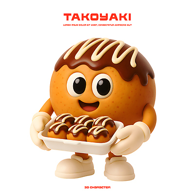 PSD 편집이미지 캐릭터 음식 디저트 요리 웃음 장난감 3D 귀여움 원형 즐거움 아이템 타코야키 일본음식 편집3D 도형 감정 컨셉 표정 디지털합성 파일형식