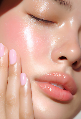 JPG 편집이미지 손 여자 얼굴 분홍색 근접촬영 화장 뷰티 피부 매니큐어 부드러움 광택 스킨케어 뷰티풀 의료성형뷰티 편집실사 AI포토 AI인물포토 AI콘텐츠 뷰포인트 컬러 사람 신체부위 화장품 감각 CG 파일형식