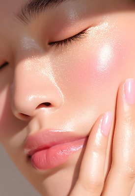 JPG 편집이미지 손 여자 얼굴 분홍색 공 미소 근접촬영 빛 화장 뷰티 촉촉함 피부 의료성형뷰티 편집실사 AI포토 AI인물포토 AI콘텐츠 뷰포인트 컬러 표정 사람 신체부위 젖음 CG 파일형식