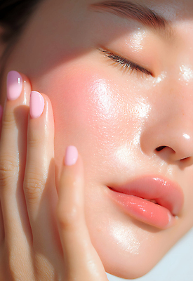 JPG 편집이미지 손 여자 건강 관리 미소 햇빛 화장 뷰티 촉촉함 피부 부드러움 스킨케어 뷰티풀 의료성형뷰티 편집실사 AI포토 AI인물포토 AI콘텐츠 표정 사람 신체부위 태양 젖음 감각 CG 파일형식