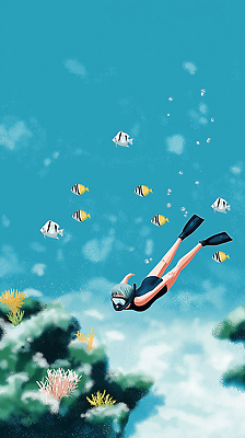 JPG 스포츠 바다 일러스트 자연 어류 햇빛 수중 수영 수중동물 탐험 수상스포츠 수면 잠수부 생태계 다이빙 스쿠버다이빙 아쿠아 국내일러스트 AI일러스트 AI콘텐츠 동물 물 태양 전문직 수중스포츠 파일형식