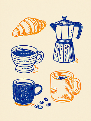 JPG 커피 음료 음식 일러스트 아침 휴식 따뜻함 일상 카페 빵집 맛 아침식사 커피잔 커피포트 크루아상 조화 홈카페 바삭바삭 국내일러스트 AI일러스트 AI콘텐츠 주간 빵 컨셉 주전자 잔 라이프 상점 식사 파일형식