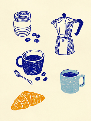 JPG 커피 음료 음식 일러스트 탁자 아침 디저트 따뜻함 일상 주방 원두 분위기 아침식사 커피메이커 크루아상 브런치 국내일러스트 AI일러스트 AI콘텐츠 주간 빵 가구 컨셉 라이프 식사 커피용품 파일형식