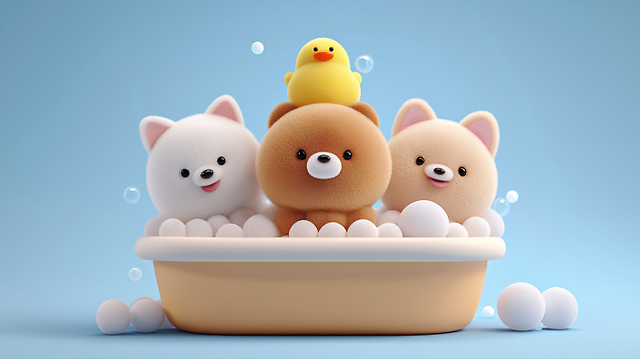 JPG 편집이미지 행복 놀이 오리 욕조 친구 장난감 3D 귀여움 목욕 강아지 물거품 편집3D AI컴퓨터그래픽 AI콘텐츠 감정 컨셉 관계 조류 반려동물 청결 거품 개 디지털합성 파일형식