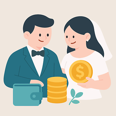 행복 신부 신랑 결혼 돈 일러스트 결혼식 미래 대화 사랑 경제 동전 계획 투자 기획 순간 재정 국내일러스트 AI파일 감정 컨셉 비즈니스 말하기 이벤트 재산 파일형식 벡터