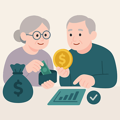 부부 노년 상의 지폐 돈 일러스트 그래프 관리 생활 금융 경제 동전 교양 재산 계획 연령 상담 투자 재정 국내일러스트 AI파일 커플 옷 컨셉 비즈니스 성인 파일형식 벡터