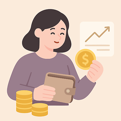 여자 돈 일러스트 그래프 관리 금융 경제 동전 성장 지갑 시장 재산 목표 계획 분석 투자 상승 전략 수입 재정 국내일러스트 AI파일 컨셉 비즈니스 사람 파일형식 벡터