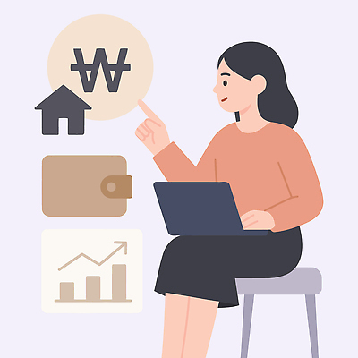 직업 여자 교육 일러스트 가정 그래프 설명 금융 경제 컴퓨터 디지털 자료 정보 지갑 시장 분석 투자 관심 소득 국내일러스트 AI파일 컨셉 비즈니스 모션 사람 전자제품 파일형식 벡터