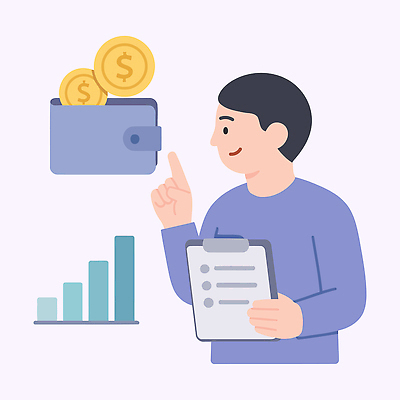 남자 돈 일러스트 관리 금융 경제 동전 자료 지갑 목표 계획 분석 상담 문서 투자 수익 서류판 수입 재정 국내일러스트 AI파일 컨셉 비즈니스 사람 사무용품 재산 파일형식 벡터