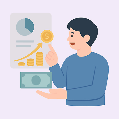남자 지폐 돈 일러스트 비즈니스 통계 그래프 경제 성장 재산 목표 계획 분석 투자 통화 수익 개발 재정 국내일러스트 AI파일 컨셉 모션 사람 금융 파일형식 벡터